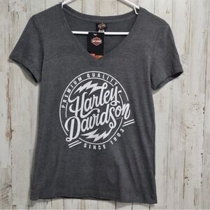 Harley Davidson Gray White Keel Dealer TX V Neck Graphic Short Sleeve Tee  Sz XS